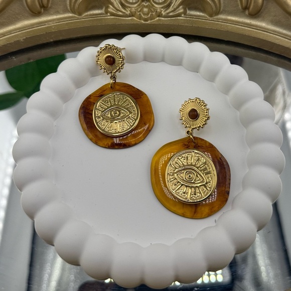 Statement Resin & Gold Sunburst Eye Earrings – Stainless Steel - Picture 7 of 7